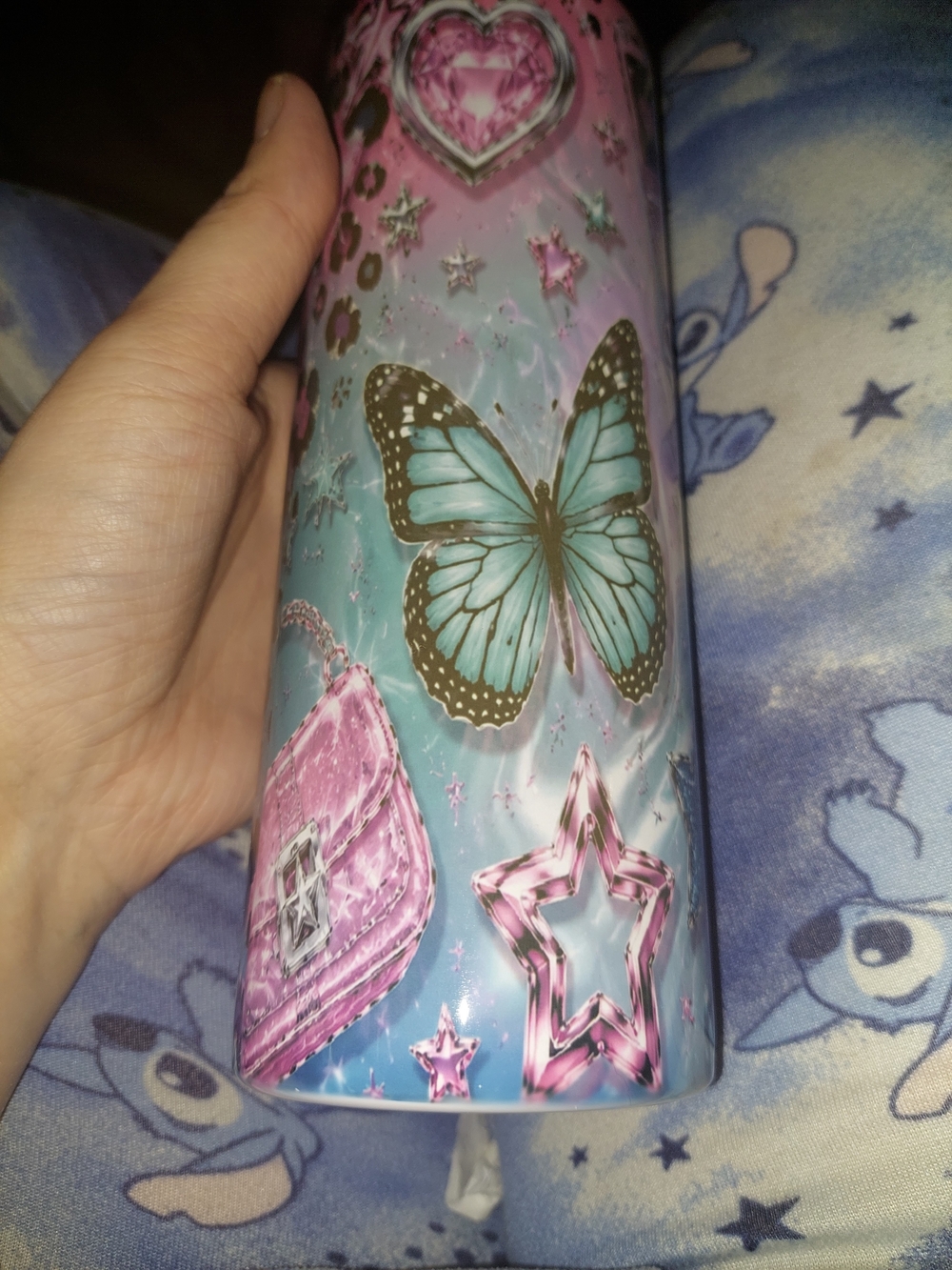 Pink & Teal Butterfly Pattern Phone 20 Oz Skinny Y2k Themed Tumbler
